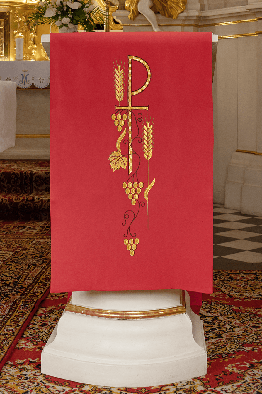 Rouge voile de lutrin avec symbole PAX brodé KMO/001/02/01 CZERWONY 55*250 - CHASUBLES.FR