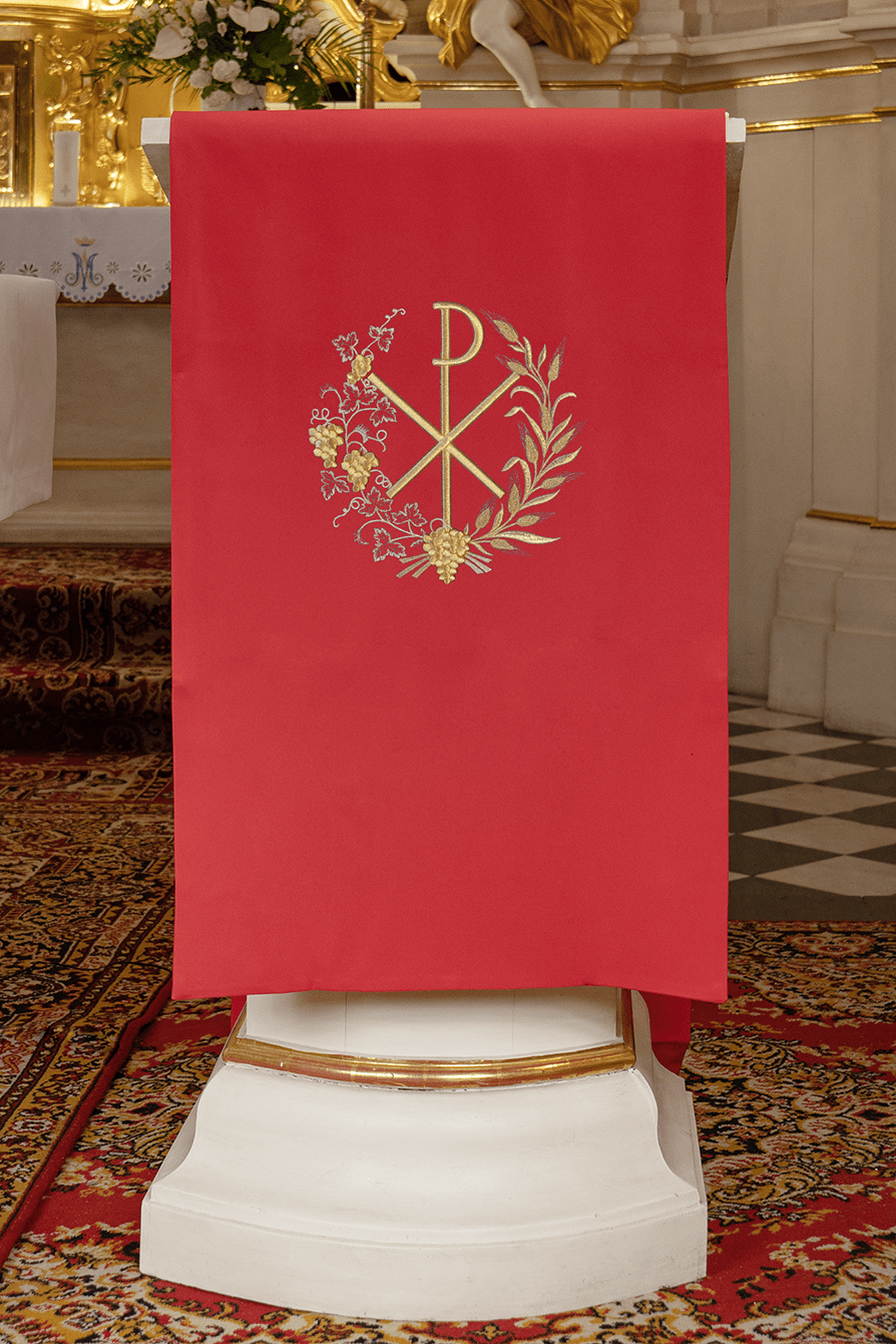 Rouge voile de lutrin brodée avec motif PAX KMO/012/02/01 CZERWONY 55*250 - CHASUBLES.FR