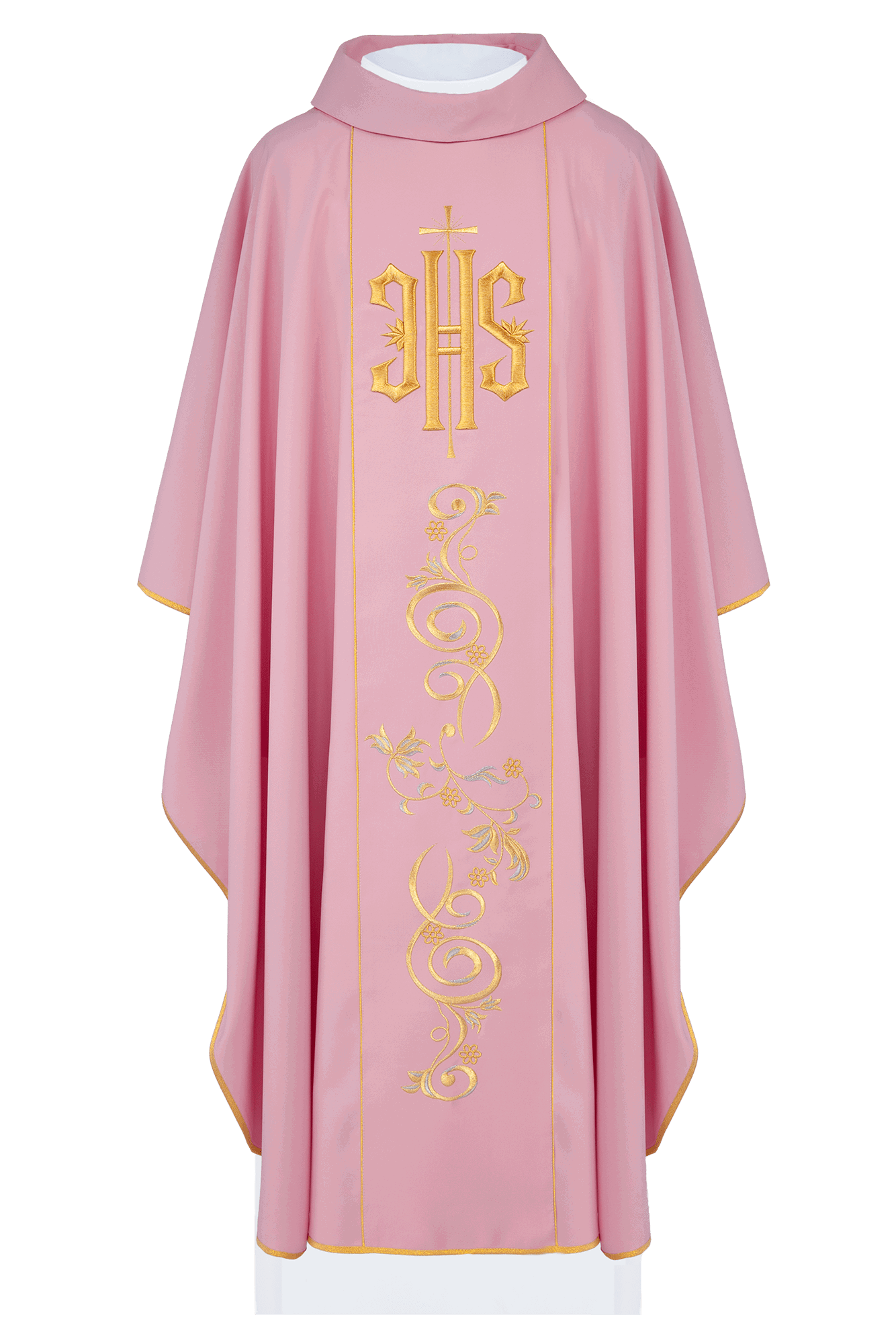 Chasuble brodée IHS rose