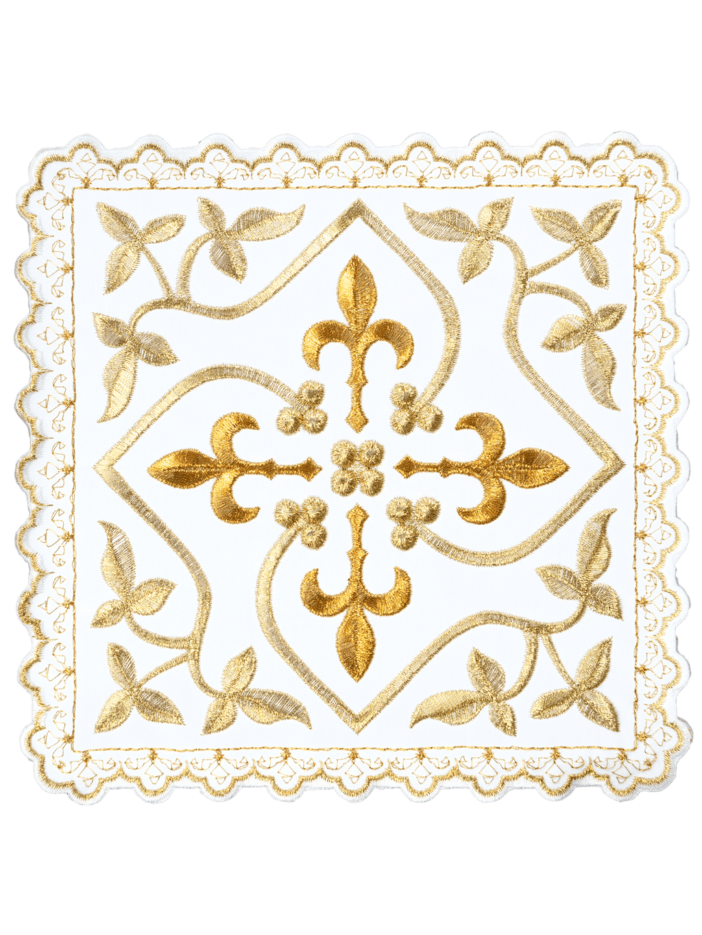 Service de calice avec motif de croix avec ornements dorés et motif floral brode S - 5559 - CHASUBLES.FR
