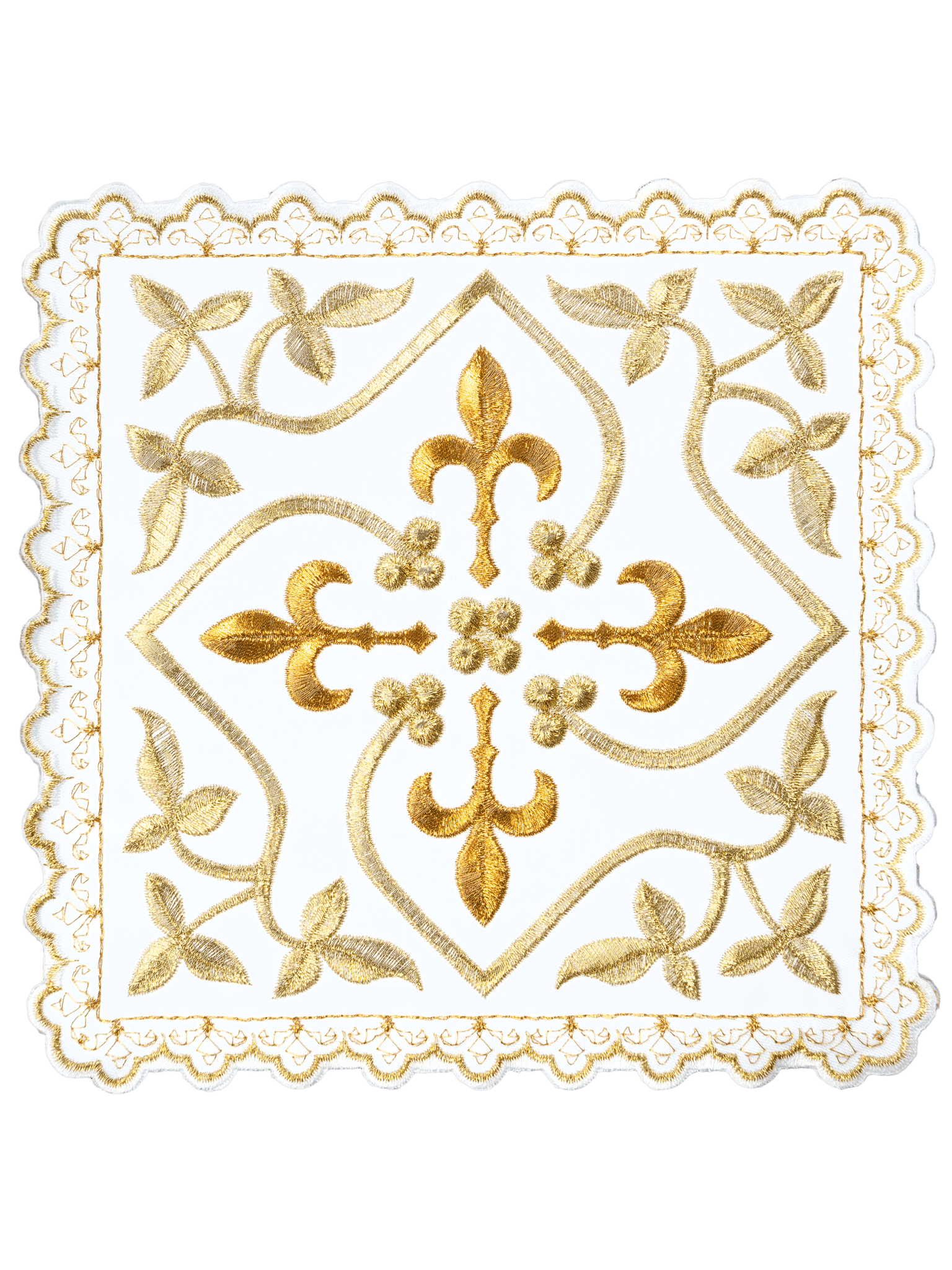 Service de calice avec motif de croix avec ornements dorés et motif floral brode S - 5559 - CHASUBLES.FR