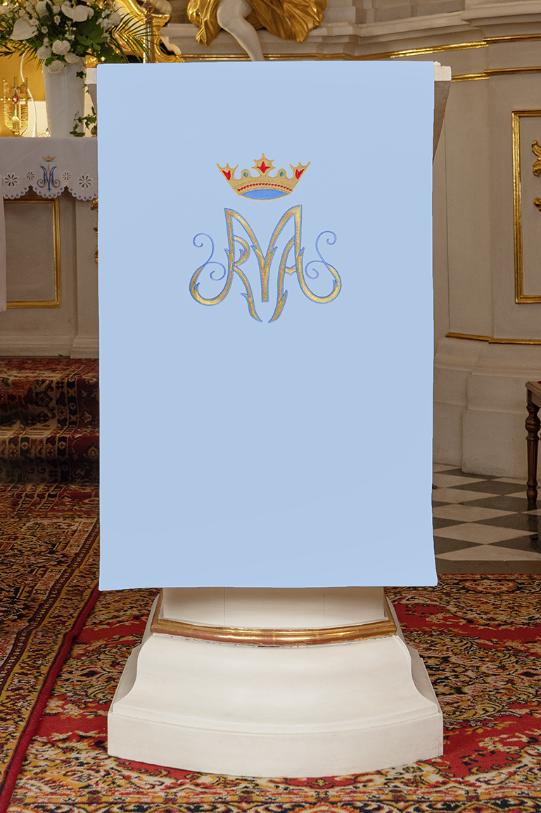 Bleu voile de lutrin brodée avec motif marial