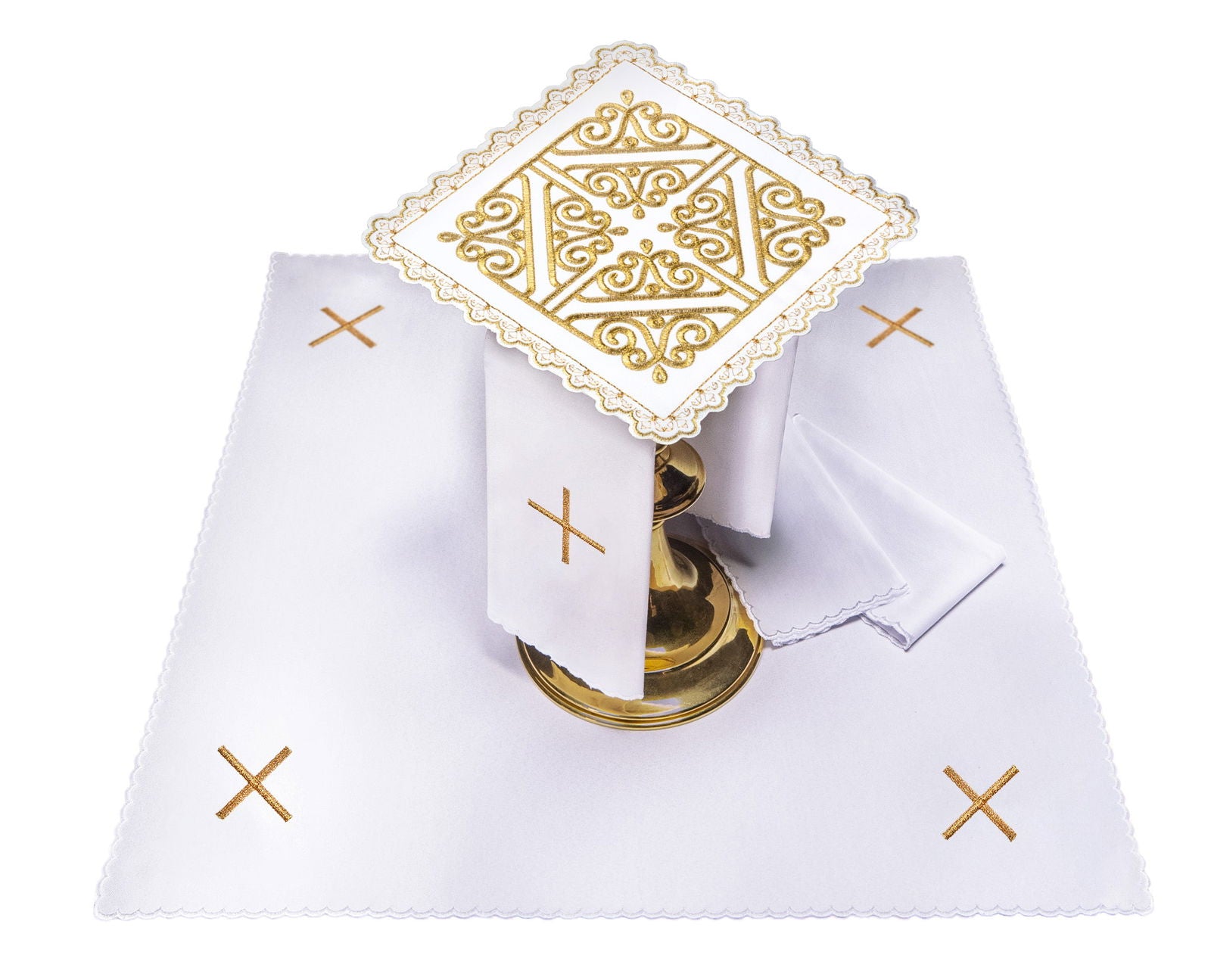 Set de calice avec motif de croix sur broderie d'or S - 5560 - CHASUBLES.FR