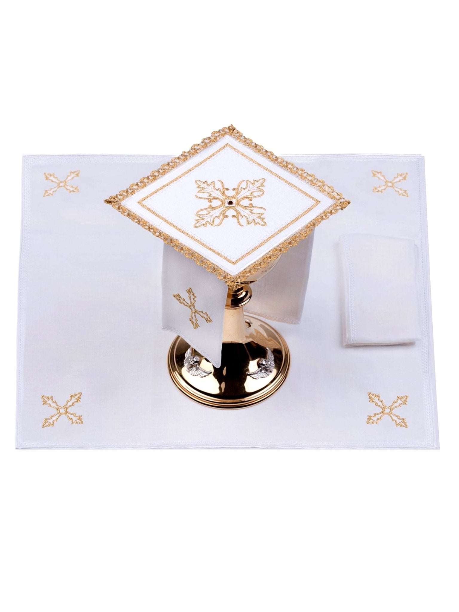 Set de calice en lin avec broderie eucharistique croix S - 5012 - CHASUBLES.FR