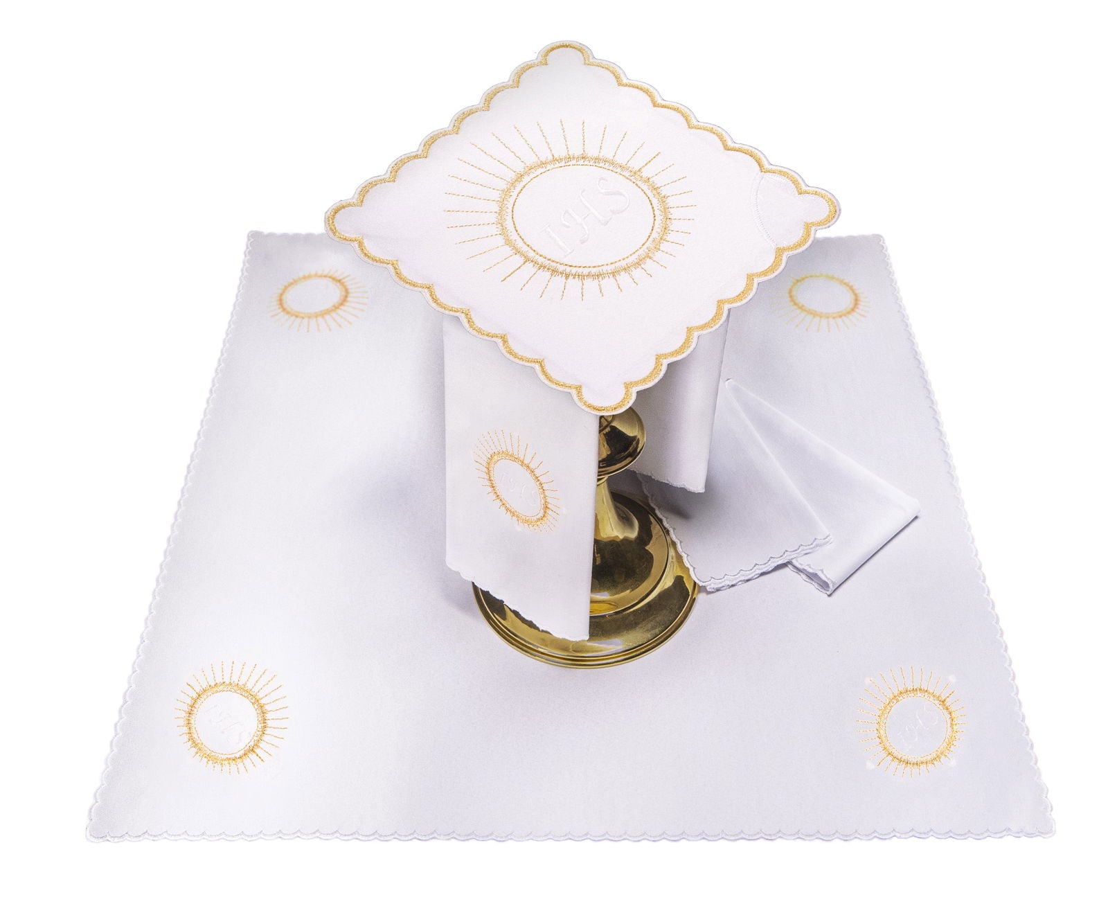 Set de calice en lin avec broderie eucharistique JHS KK/066/04 BIAŁY - CHASUBLES.FR