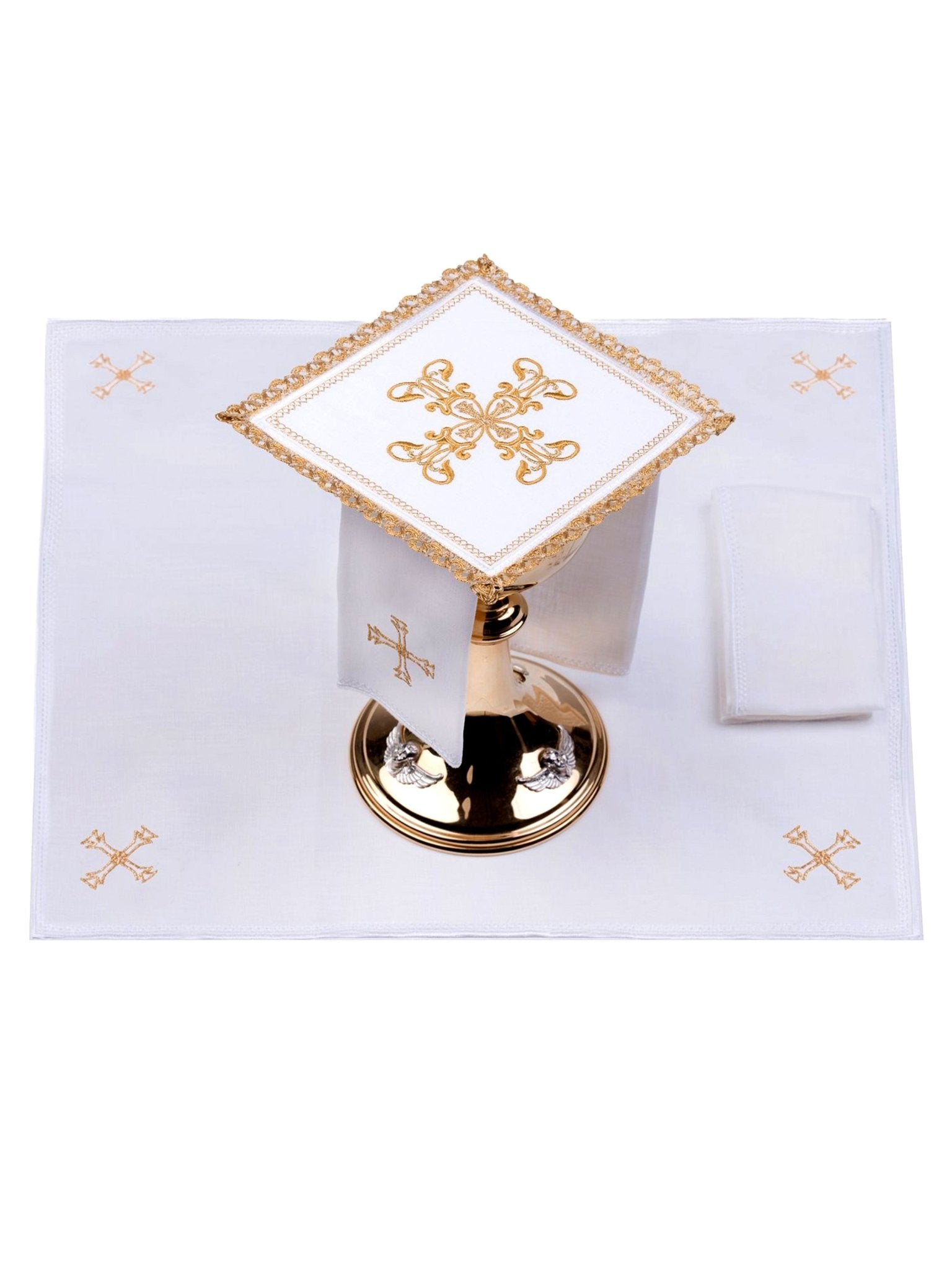 Set de calice en lin avec broderie eucharistique le motif de la croix S - 5003 - CHASUBLES.FR