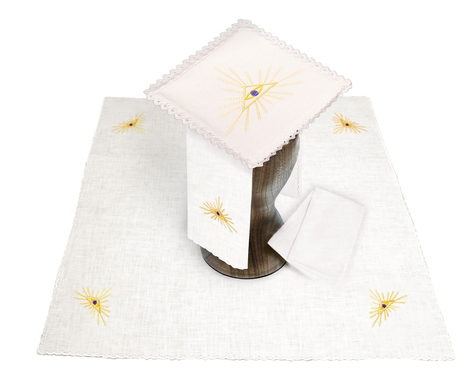 Set de calice en lin avec broderie eucharistique oeil de la providence KKL/045/04/LEN - CHASUBLES.FR