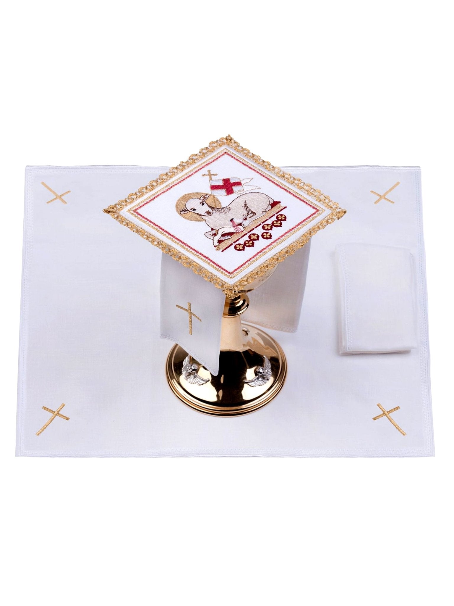 Set de calice en lin avec broderie eucharistique un motif d'agneau S - 5015 - CHASUBLES.FR