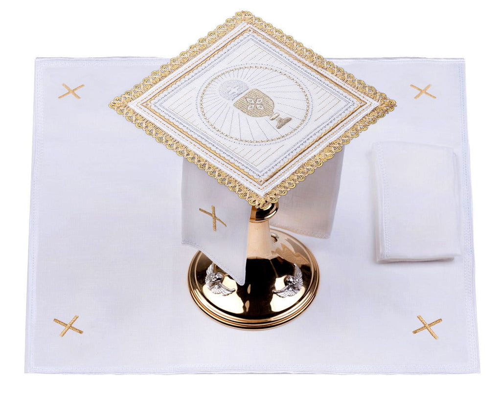 Set de calice en lin avec motif de calice et d'hostie S - 5027 - CHASUBLES.FR