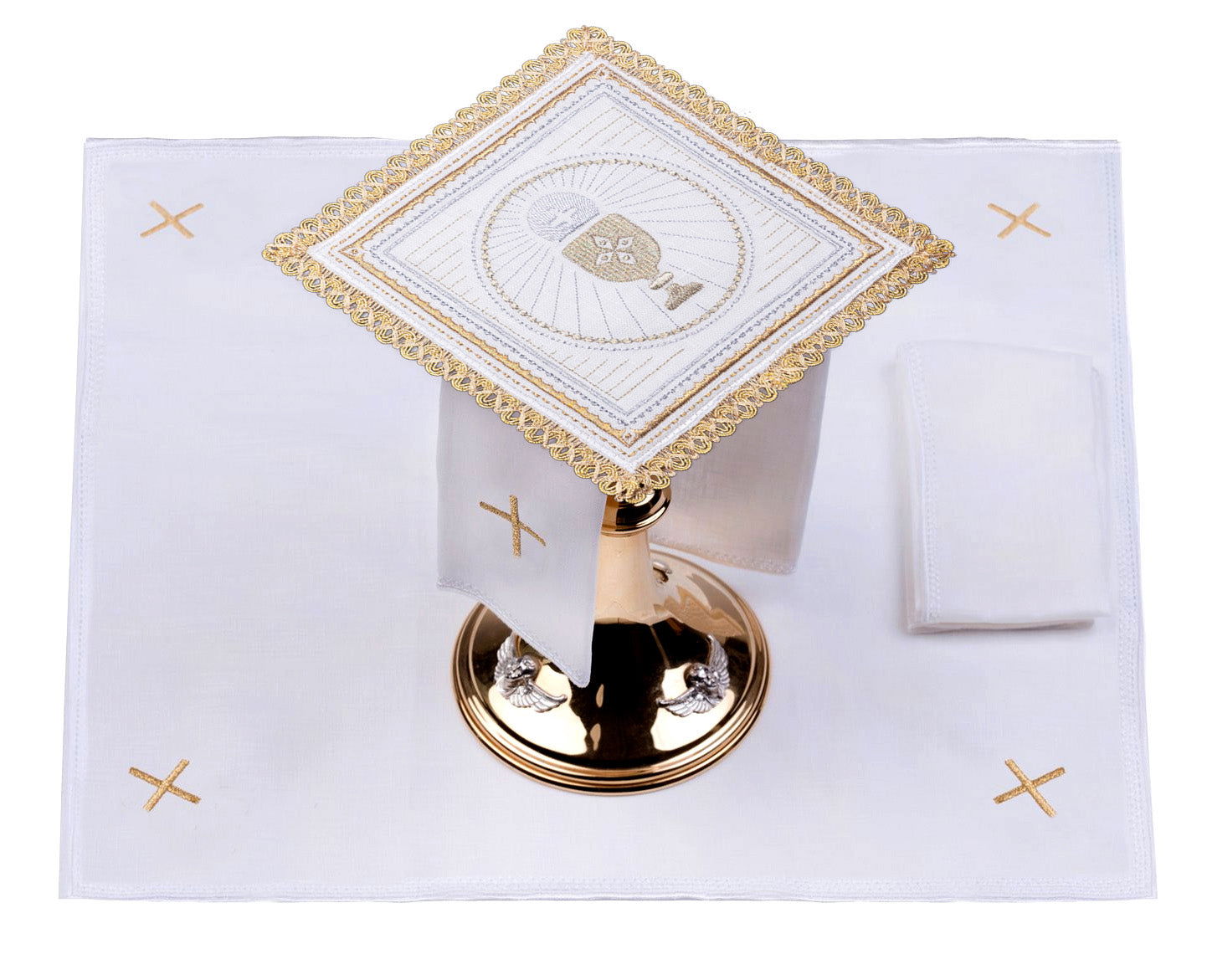 Set de calice en lin avec motif de calice et d'hostie S - 5027 - CHASUBLES.FR