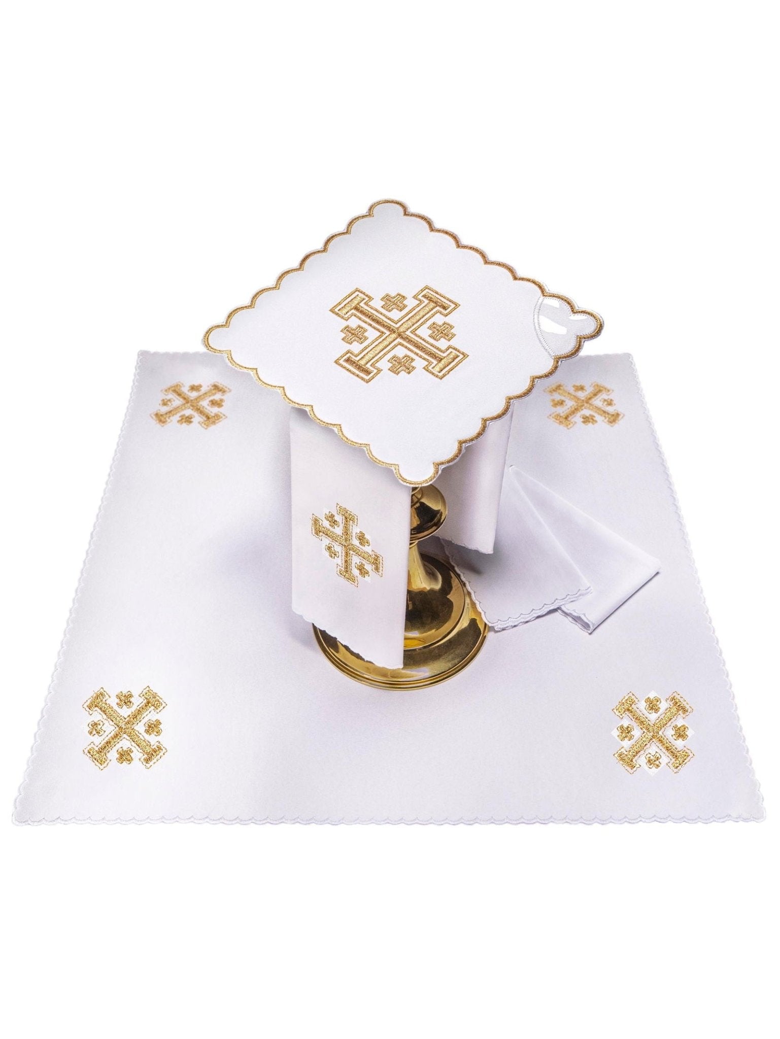 Set de tasse avec broderie en croix blanc KK/030/04 - CHASUBLES.FR