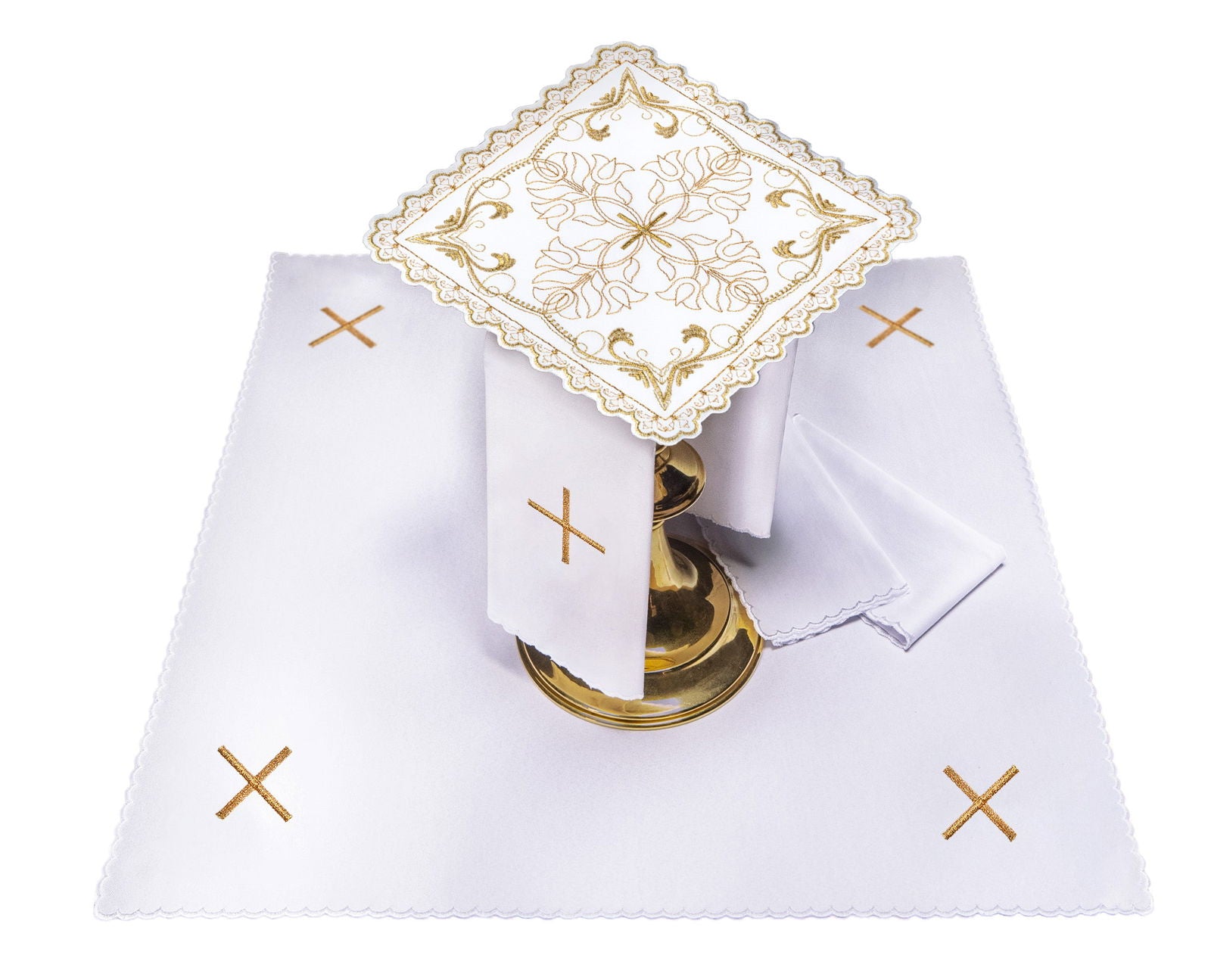 Set de tasses avec motif en croix et broderie florale décorative S - 5557 - CHASUBLES.FR