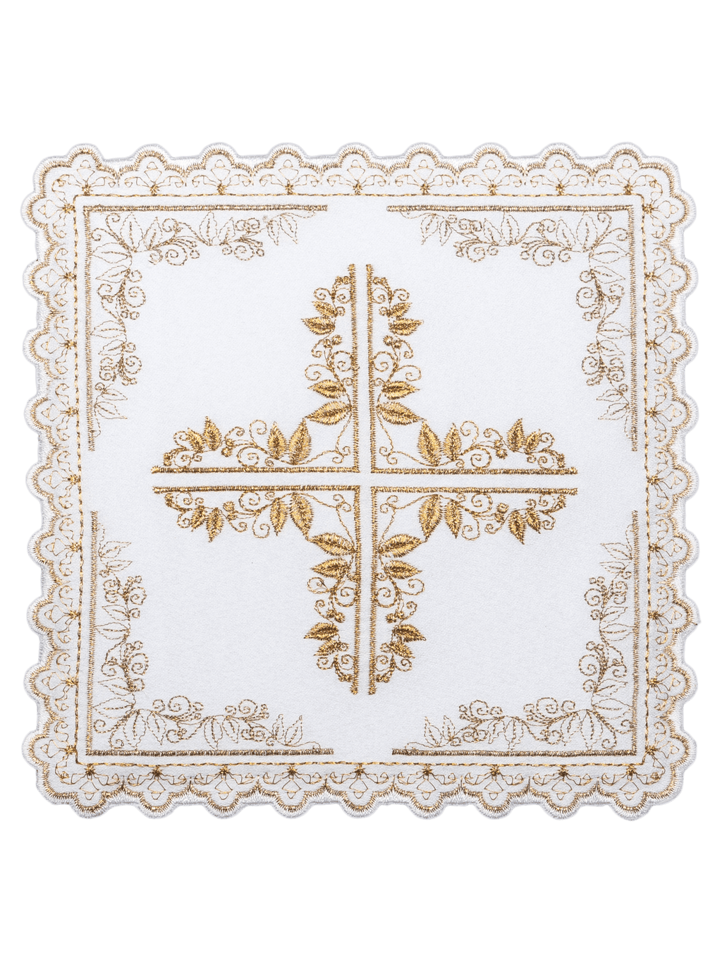 Set de tasses en lin avec motif de croix encadré de broderies florales S - 5551 - CHASUBLES.FR