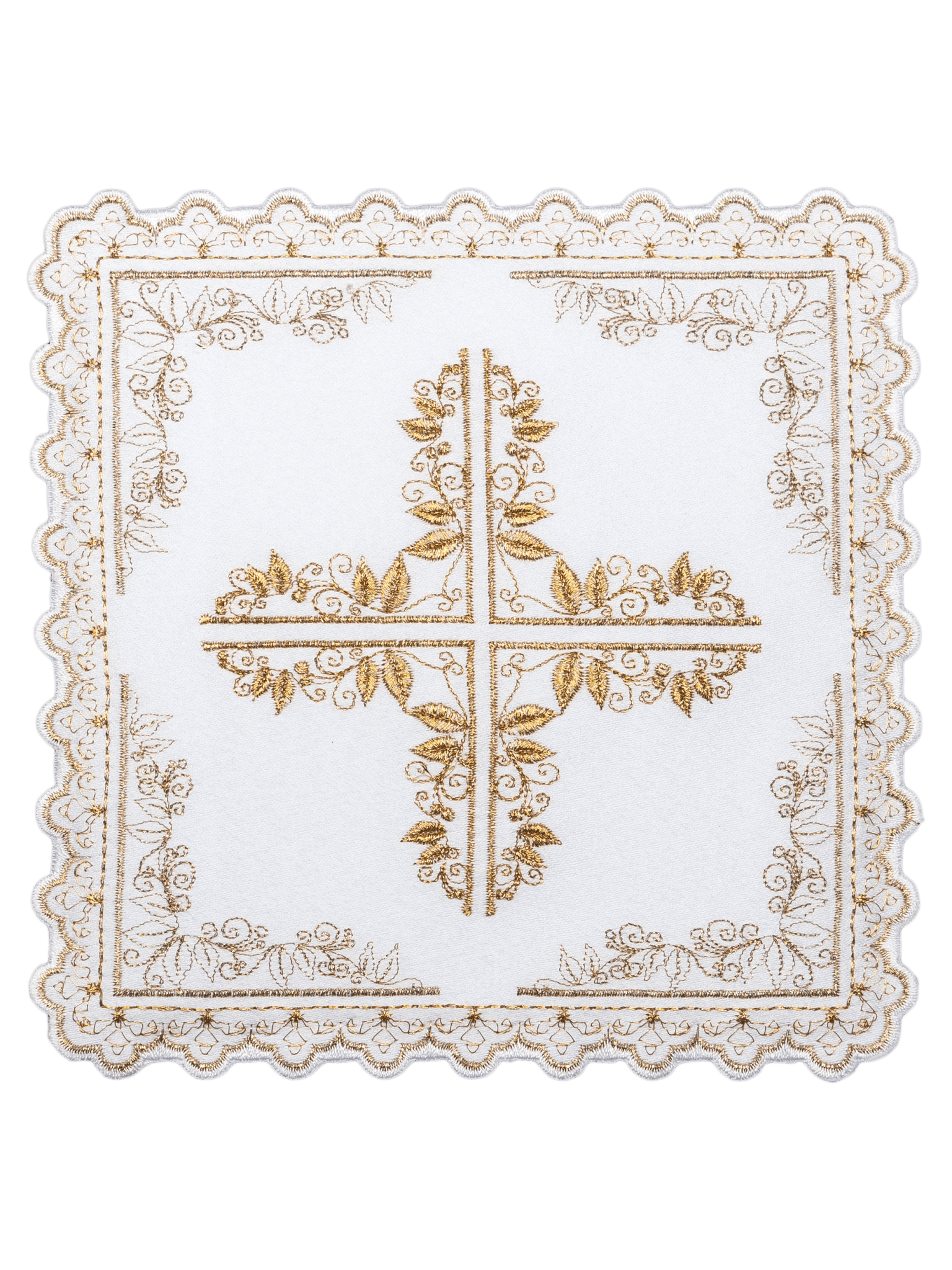 Set de tasses en lin avec motif de croix encadré de broderies florales S - 5551 - CHASUBLES.FR