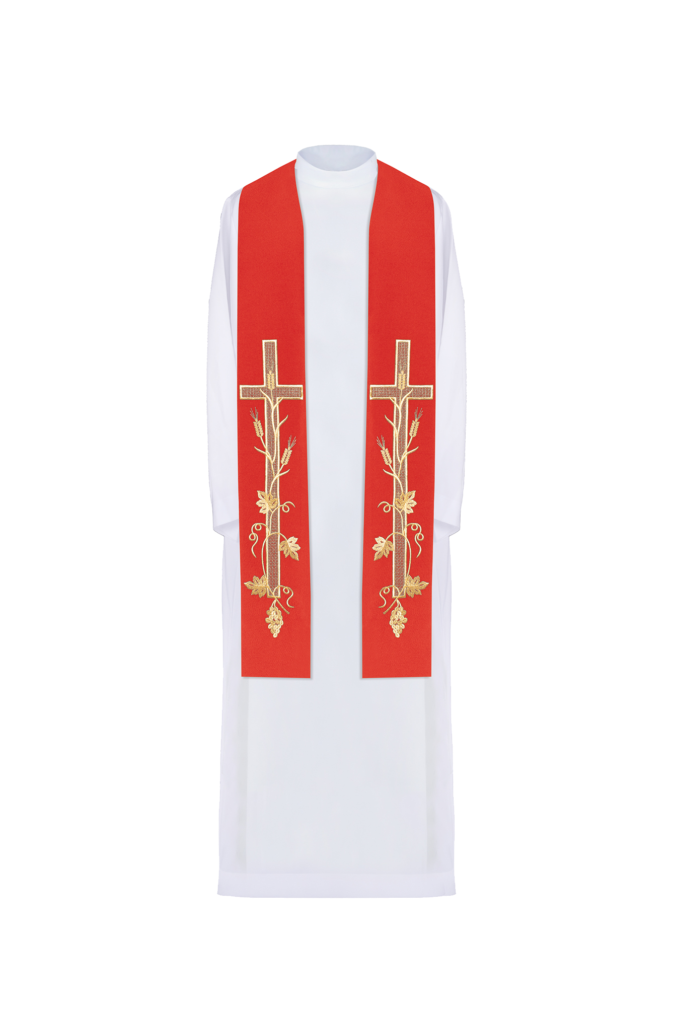 Étole de prêtre rouge brodée d'une croix