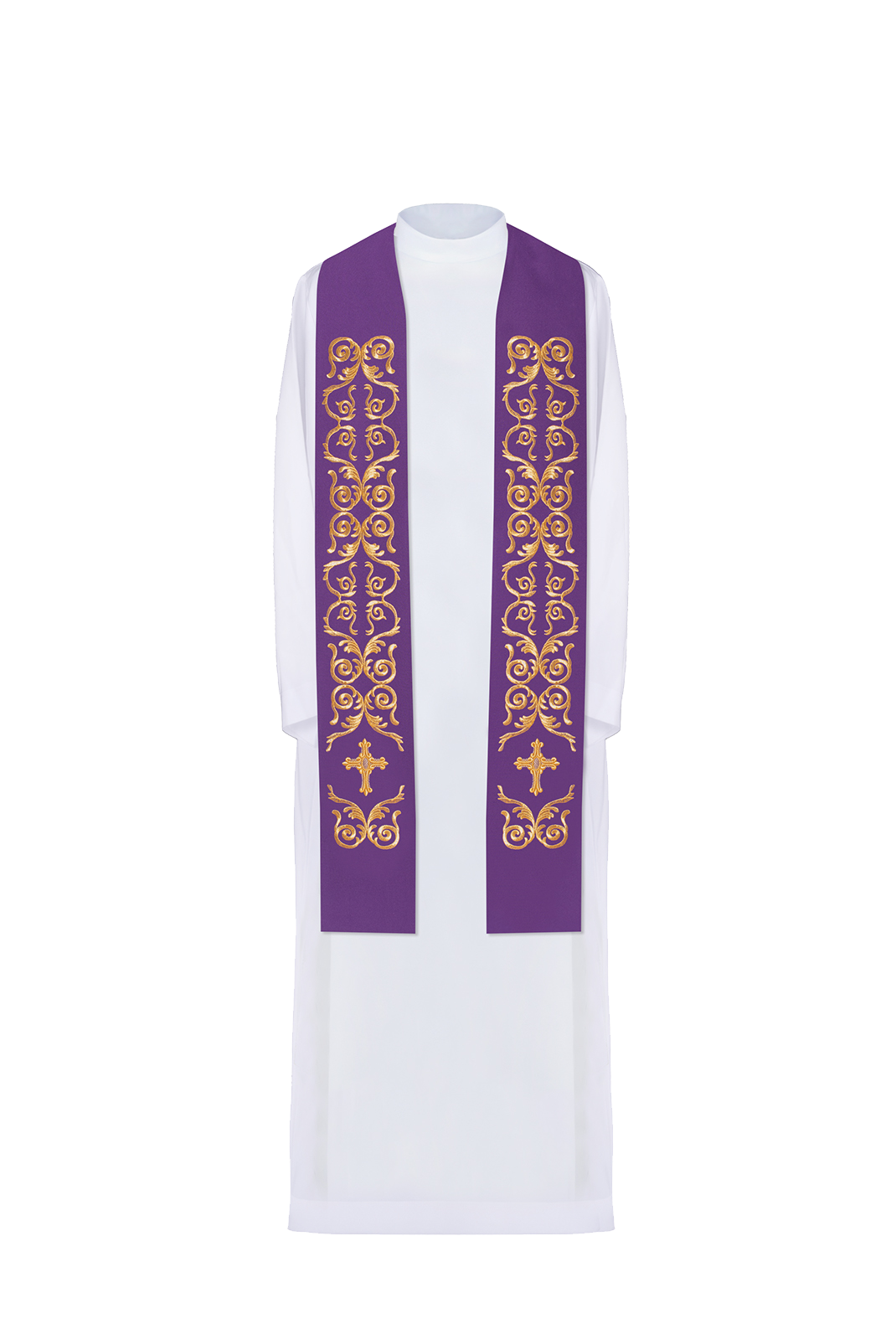 Étole de prêtre croix brodée violette