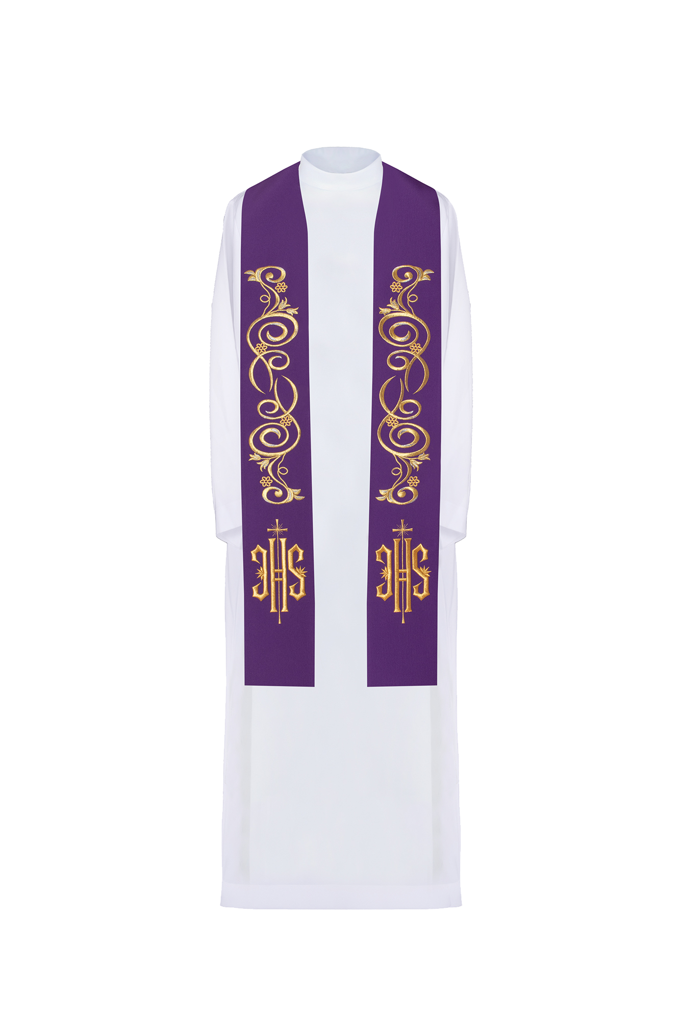 Étole de prêtre brodée IHS Violet