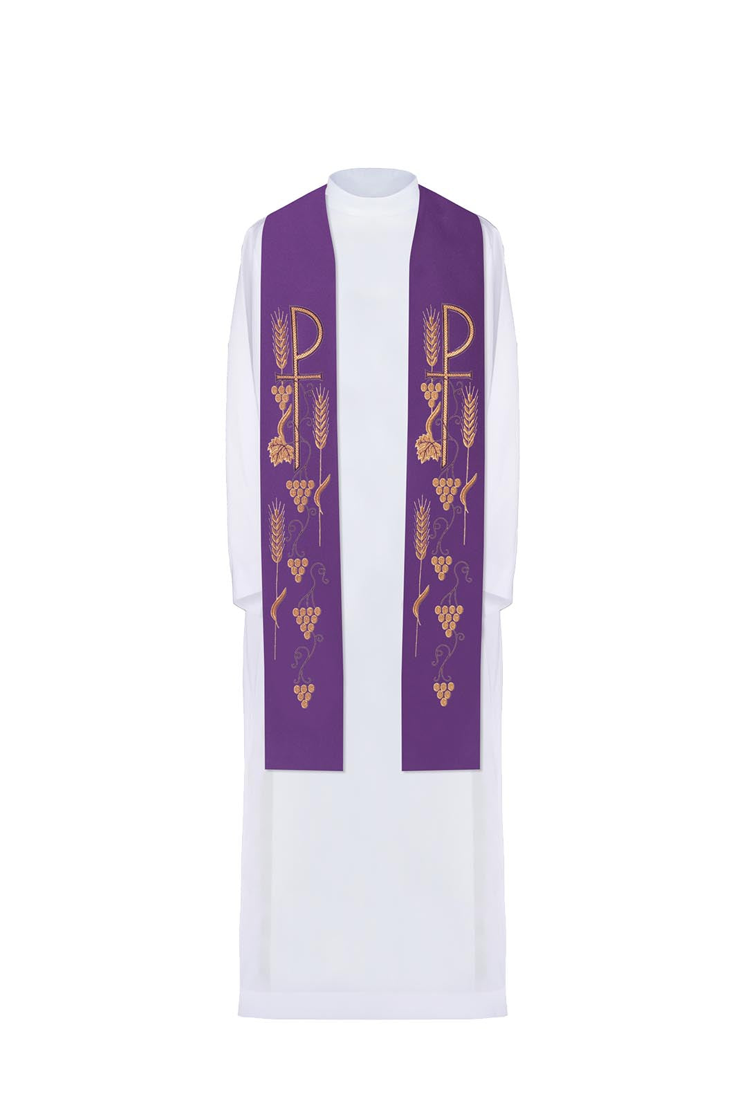 Étole de prêtre brodée d'une croix avec raisins Violet