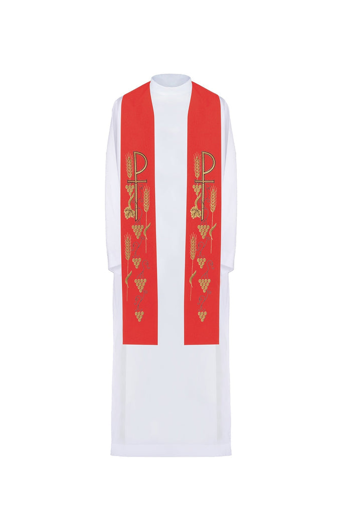 Stuła kapłańska haftowana krzyż z winogronami Czerwona