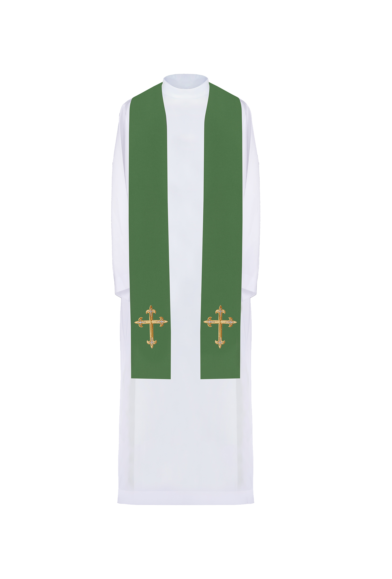 Étole de prêtre brodée d'une croix verte