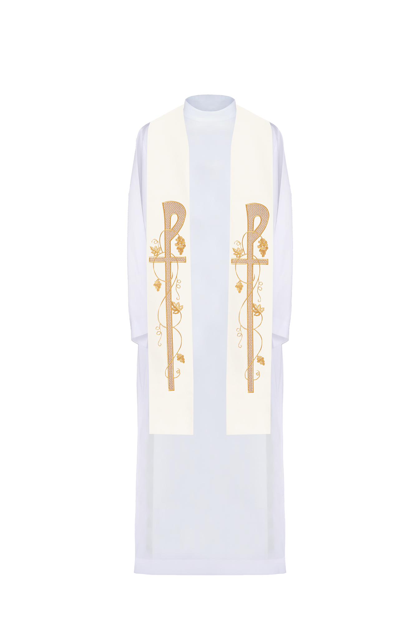 Étole de prêtre brodée avec motif de croix d'or