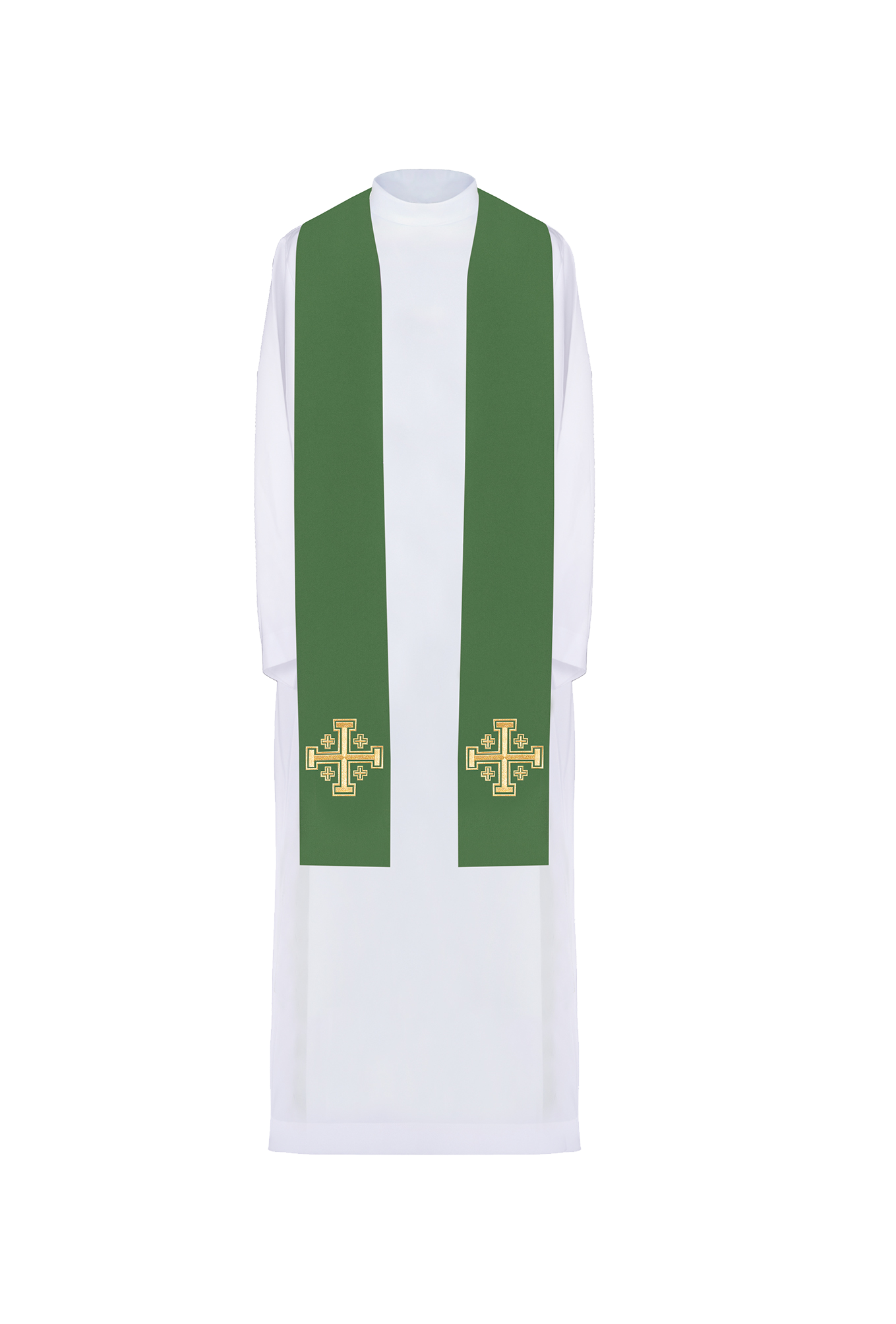 Étole de prêtre verte brodée Croix de Jérusalem