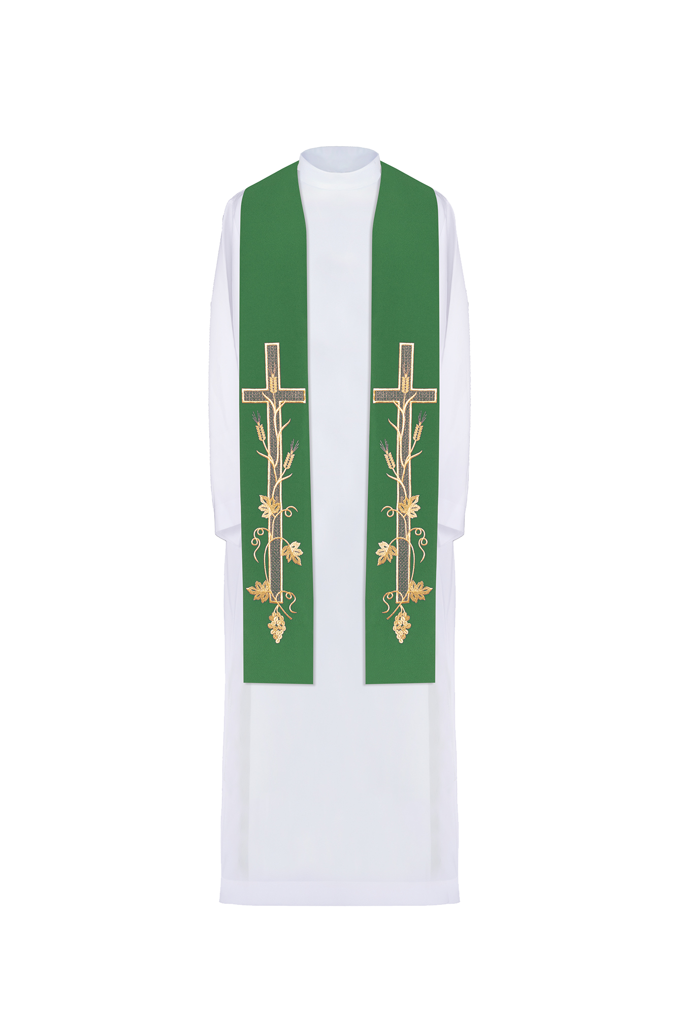 Étole de prêtre brodée verte Croix