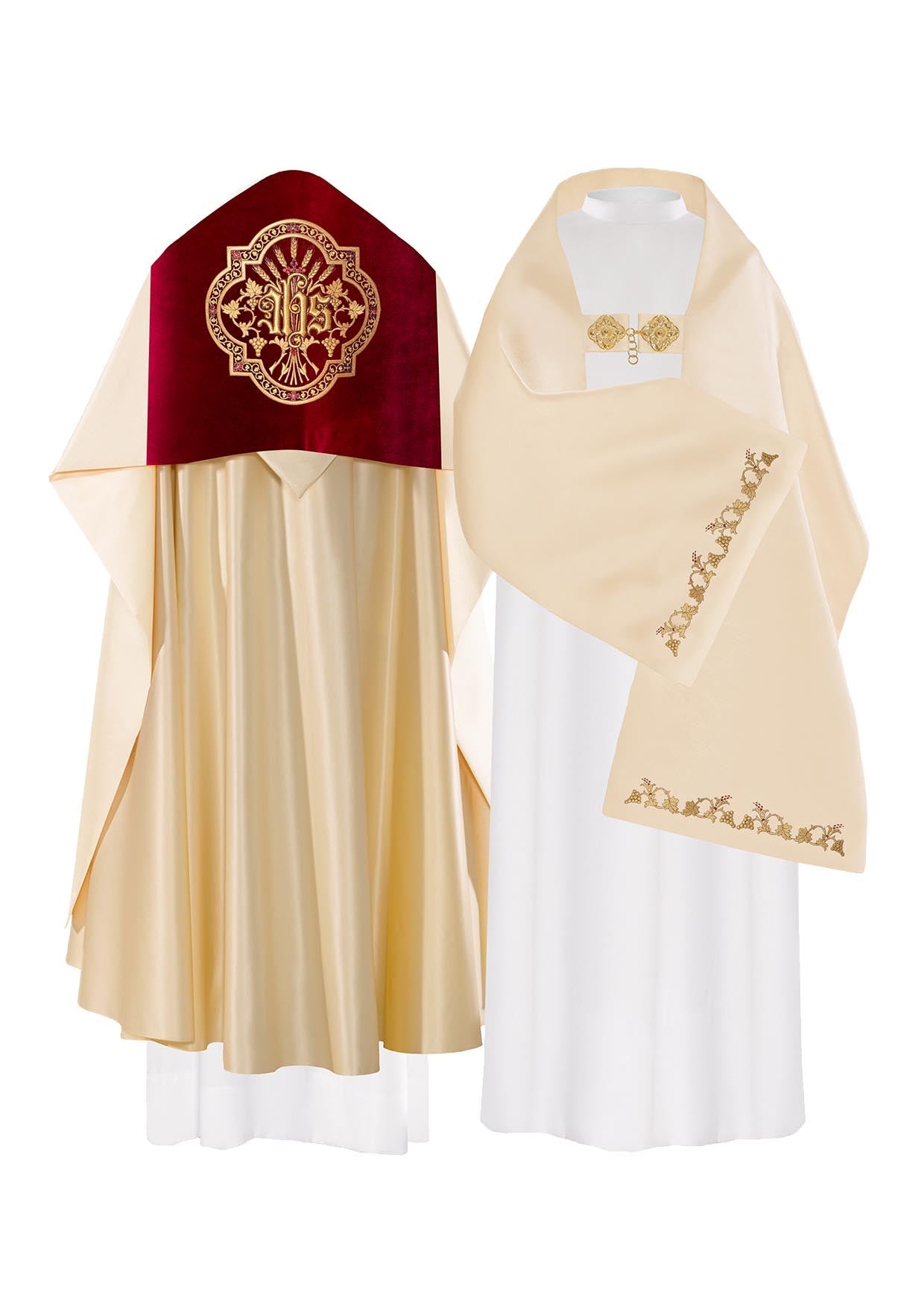 Voile brodé IHS sur velours écru KWL/004/05/20/PA 50*270 ECRU SAT. - CHASUBLES.FR