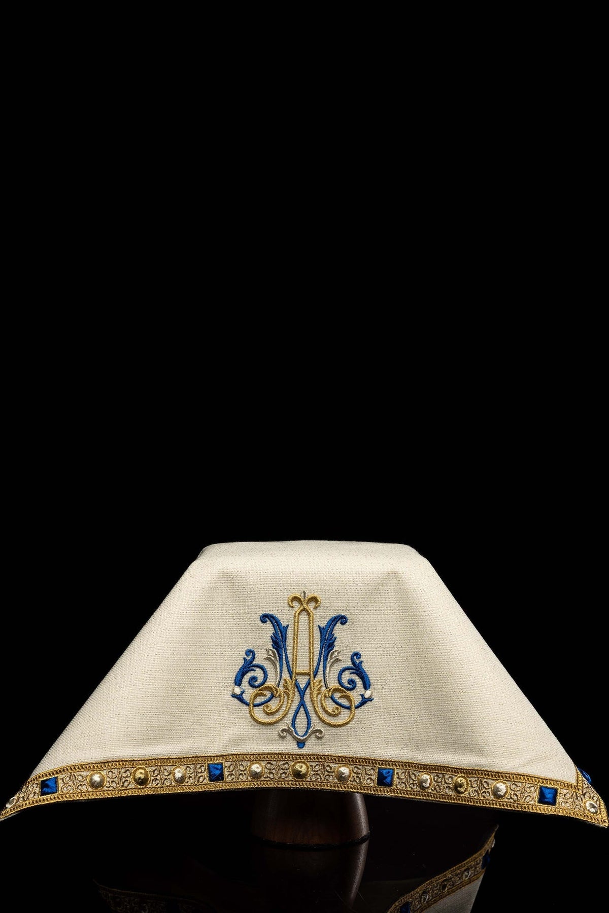 Voile de calice couleur écru avec broderie mariale S-4574-05-71 50*50 - CHASUBLES.FR