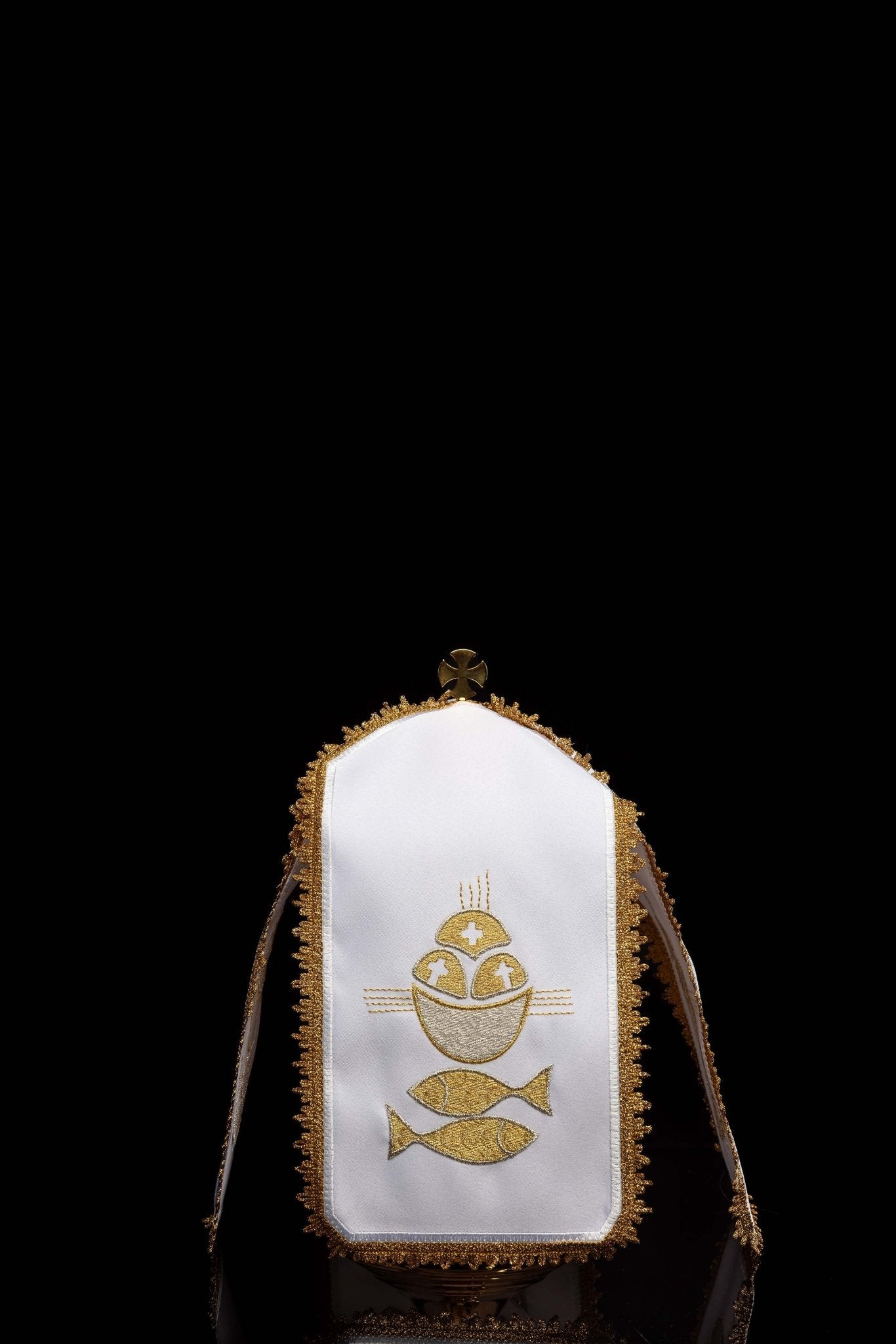 Voile de ciboire avec broderie du pain et des poissons KWE/018/K/04 29cm. BIAŁY - CHASUBLES.FR