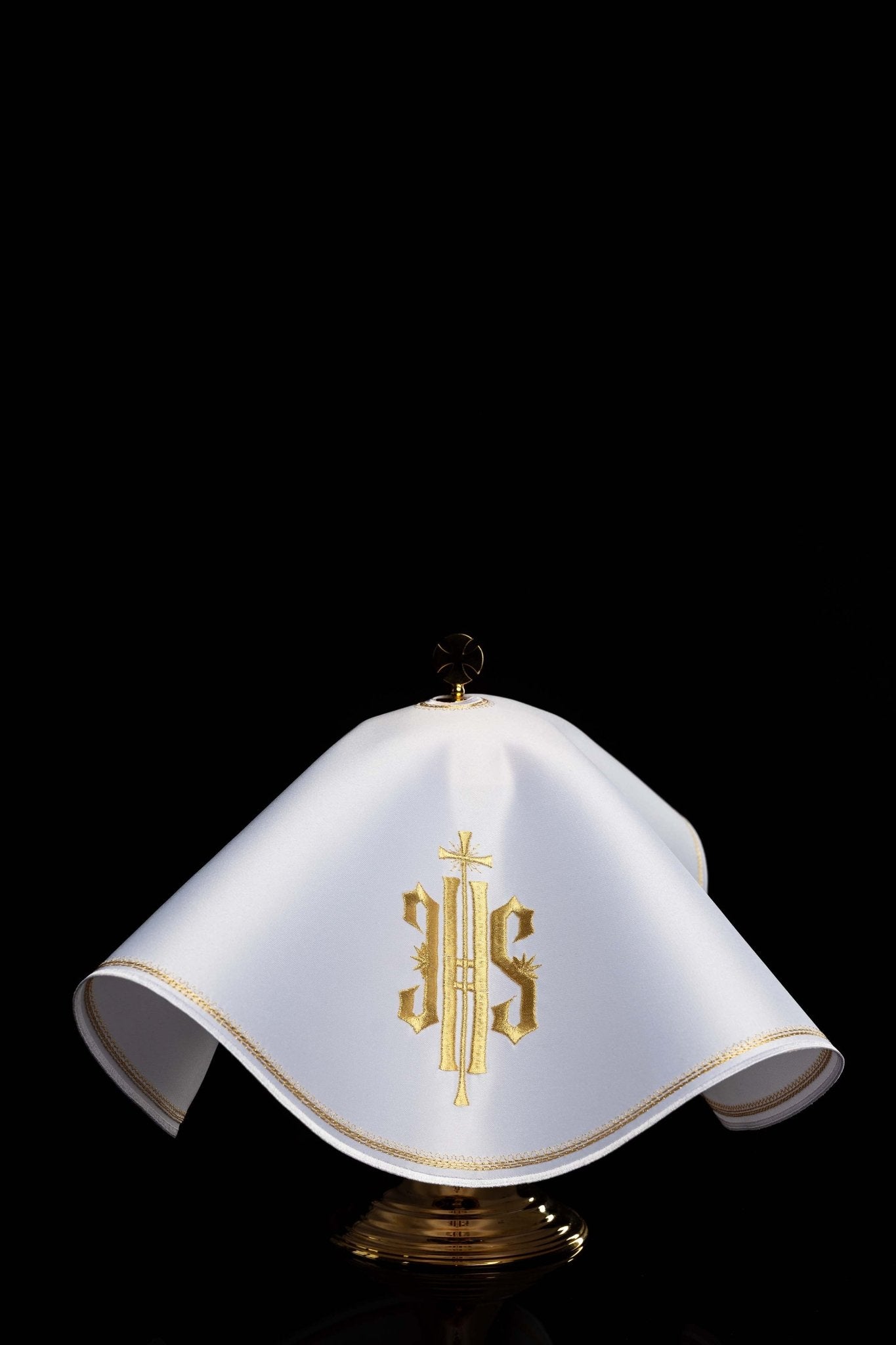 Voile de ciboire rond avec broderie IHS KWE/029/O/04 53cm BIAŁY - CHASUBLES.FR