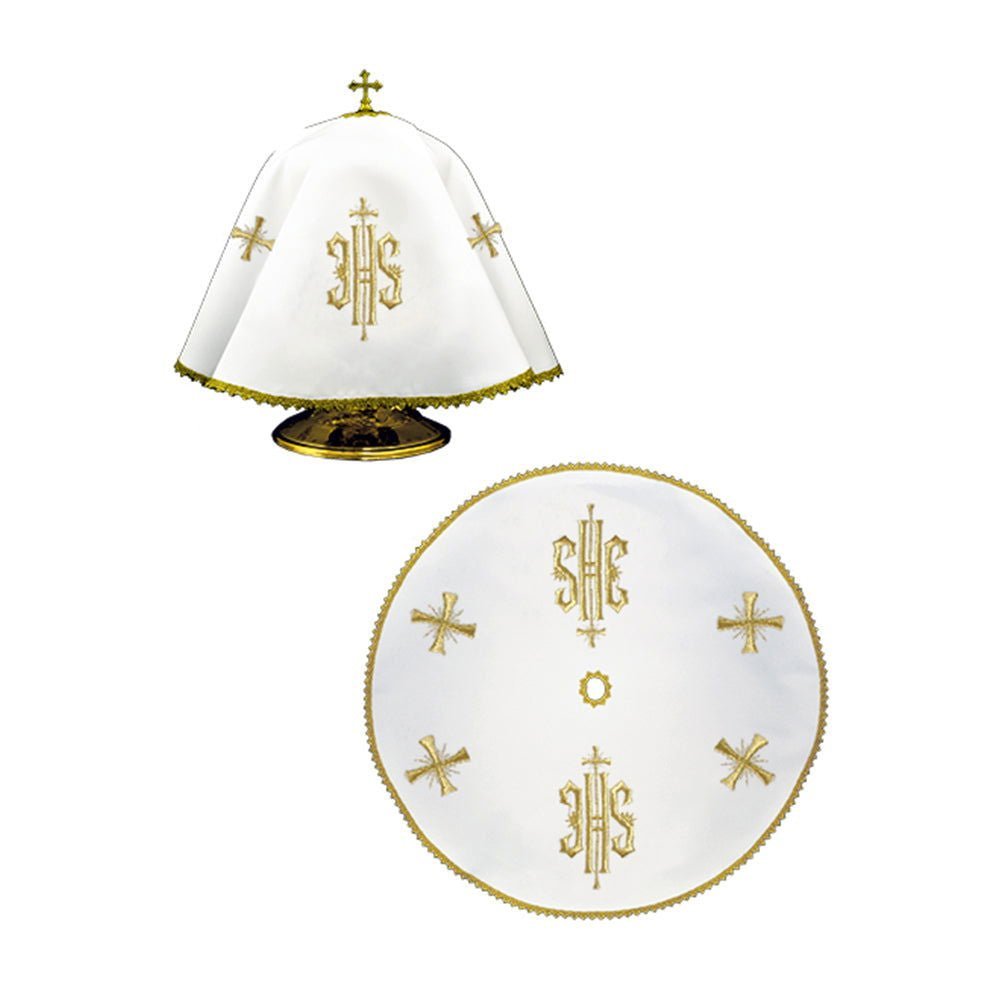 Voile de conserve rond avec une délicate broderie IHS dorée KWE/029/O/04 53cm BIAŁY - CHASUBLES.FR