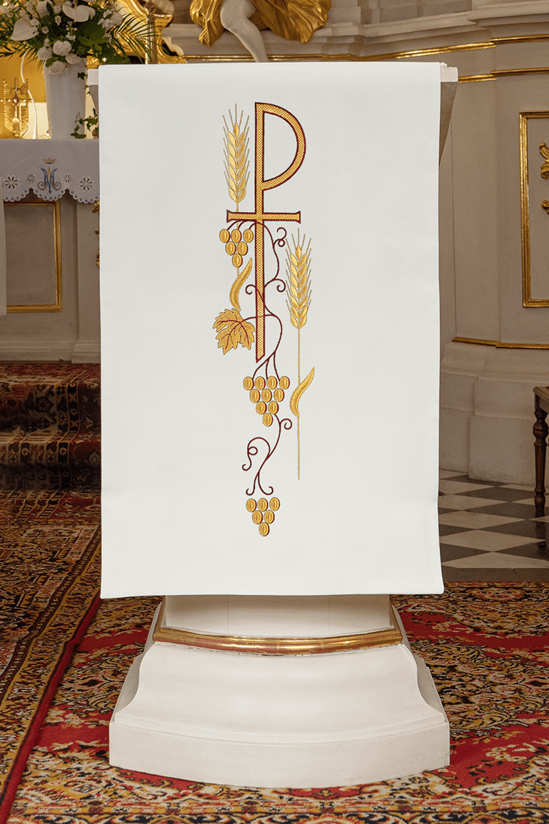Voile de lutrin avec symbole PAX brodé ecru KMO/001/05/01 ECRU 55*250 - CHASUBLES.FR
