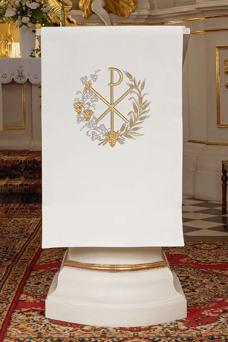 Voile de lutrin brodée avec motif PAX ecru KMO/012/05/01 ECRU 55*250 - CHASUBLES.FR