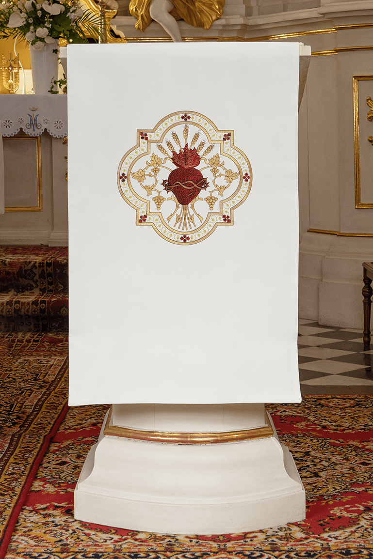 Voile de lutrin brodée Cœur de Jésus - Chris ecru KMO/005/05/01 ECRU 55*250 - CHASUBLES.FR