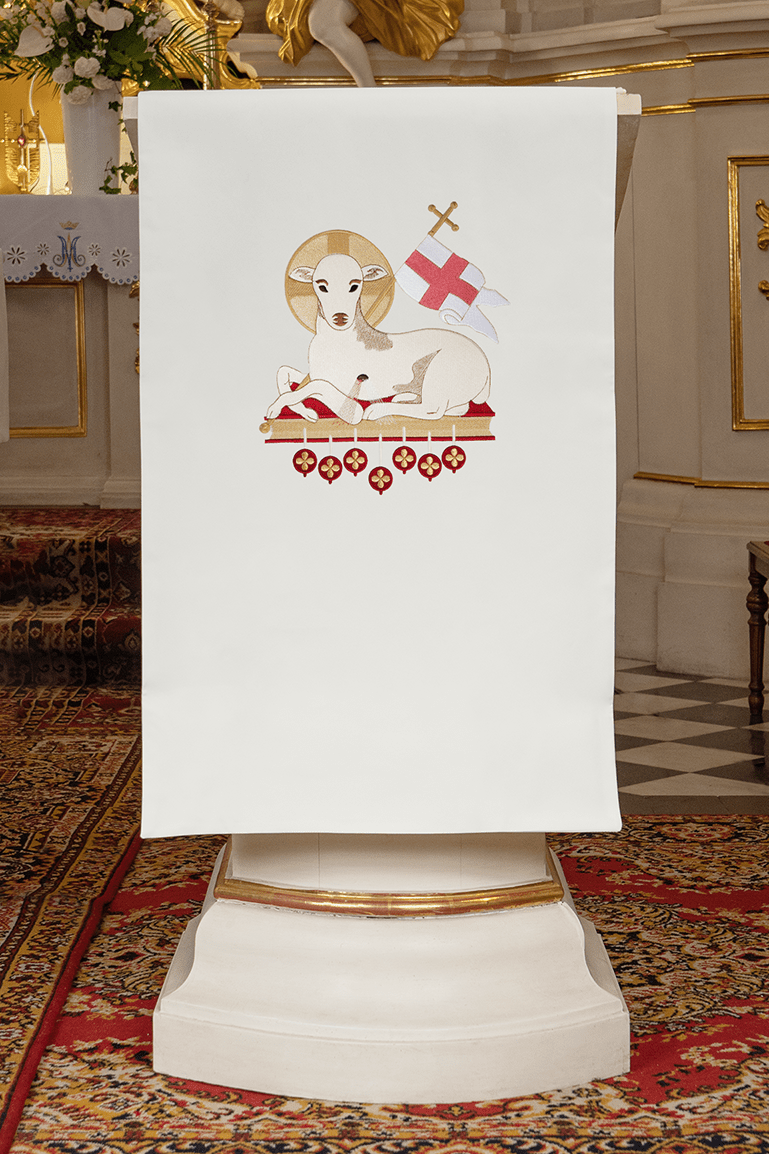 Voile de lutrin en peau d'agneau brodée ecru KMO/032/05/01 ECRU 55*250 - CHASUBLES.FR