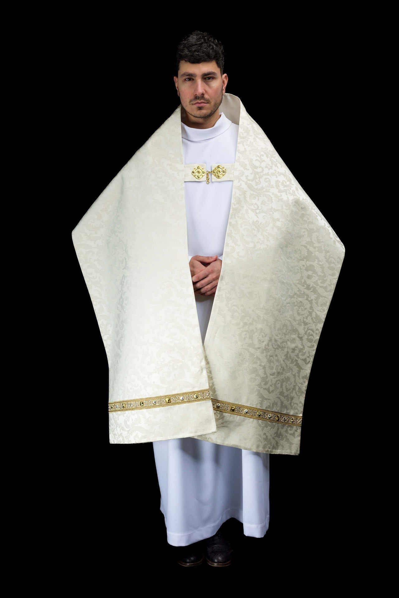 Voile huméral avec broderie de l’Agneau pascal sur tissu jacquard S-4072-05-88 50*270 - CHASUBLES.FR