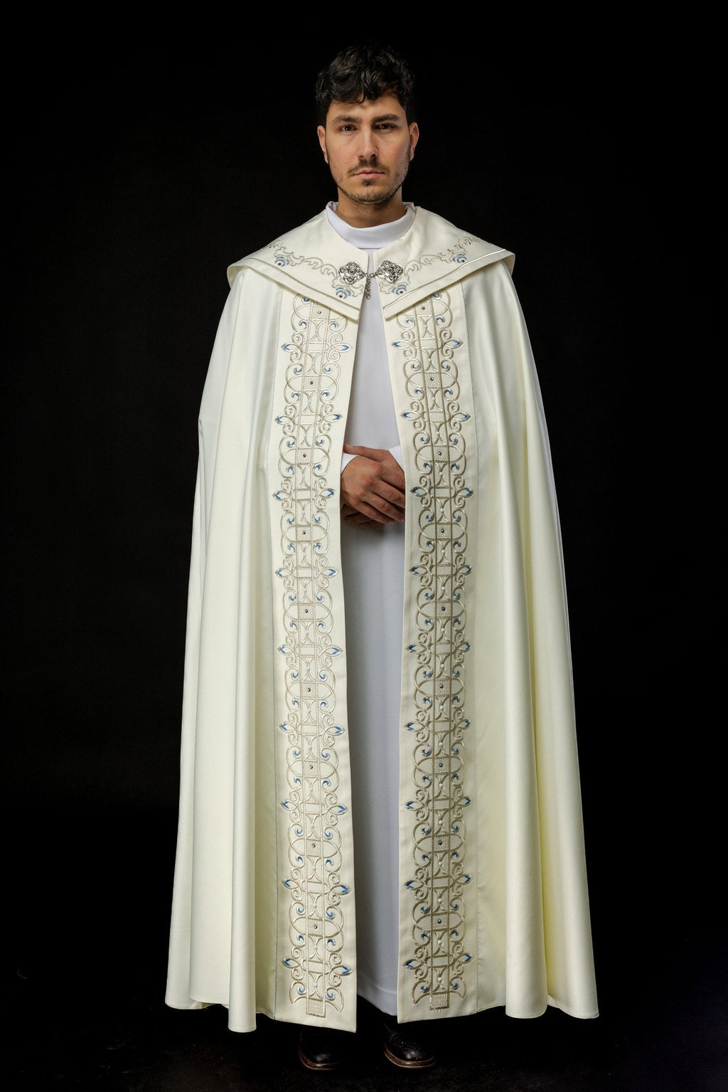 Voile liturgique brodé avec symbole marial écru LE/3001/05 145cm - CHASUBLES.FR