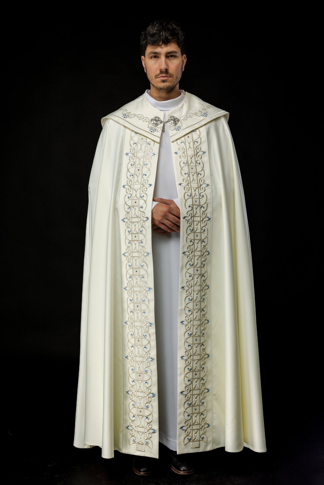 Voile liturgique brodé avec symbole marial écru LE/3001/05 145cm - CHASUBLES.FR