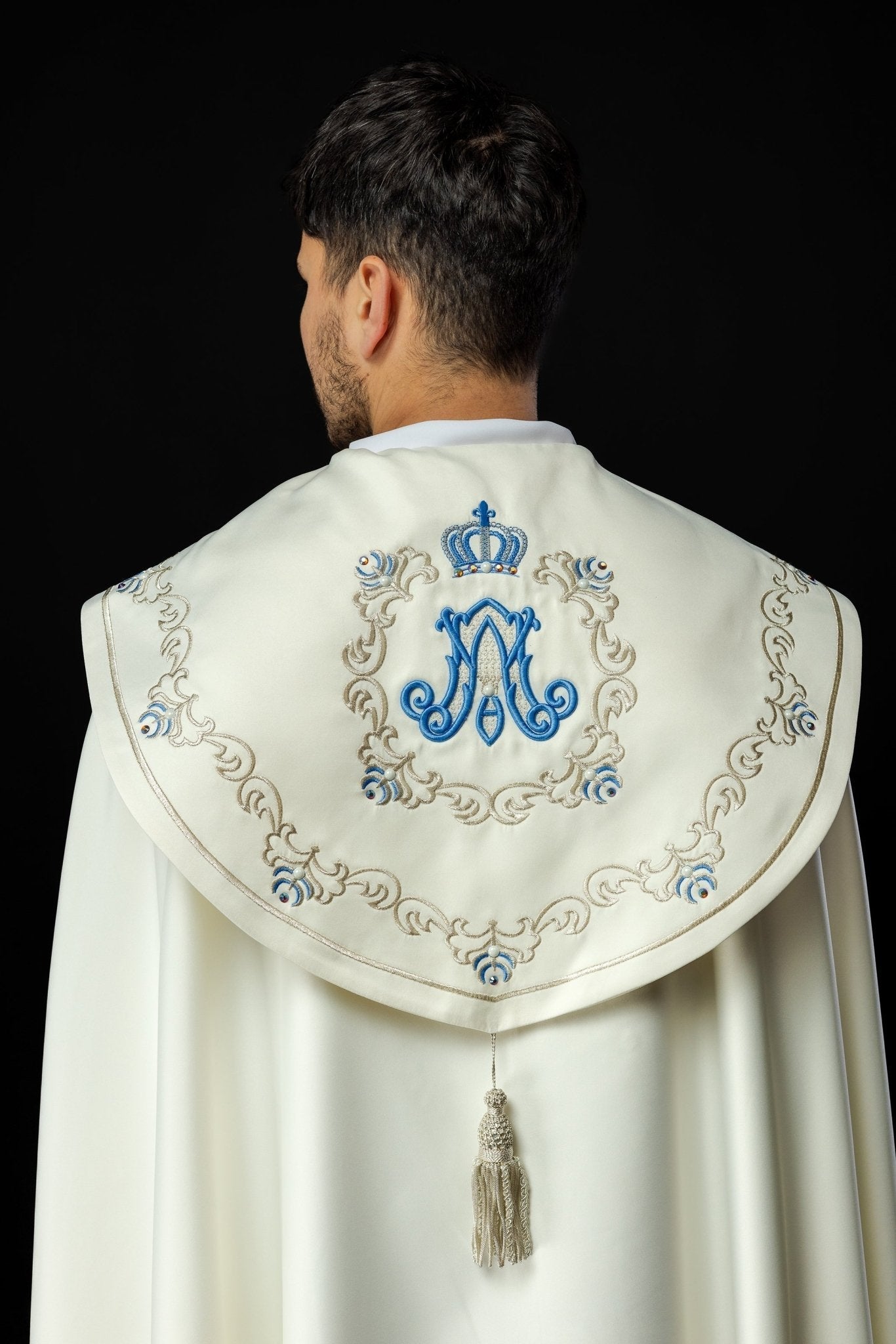 Voile liturgique brodé avec symbole marial écru LE/3001/05 145cm - CHASUBLES.FR