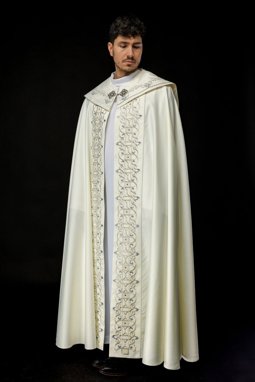 Voile liturgique brodé avec symbole marial écru LE/3001/05 145cm - CHASUBLES.FR