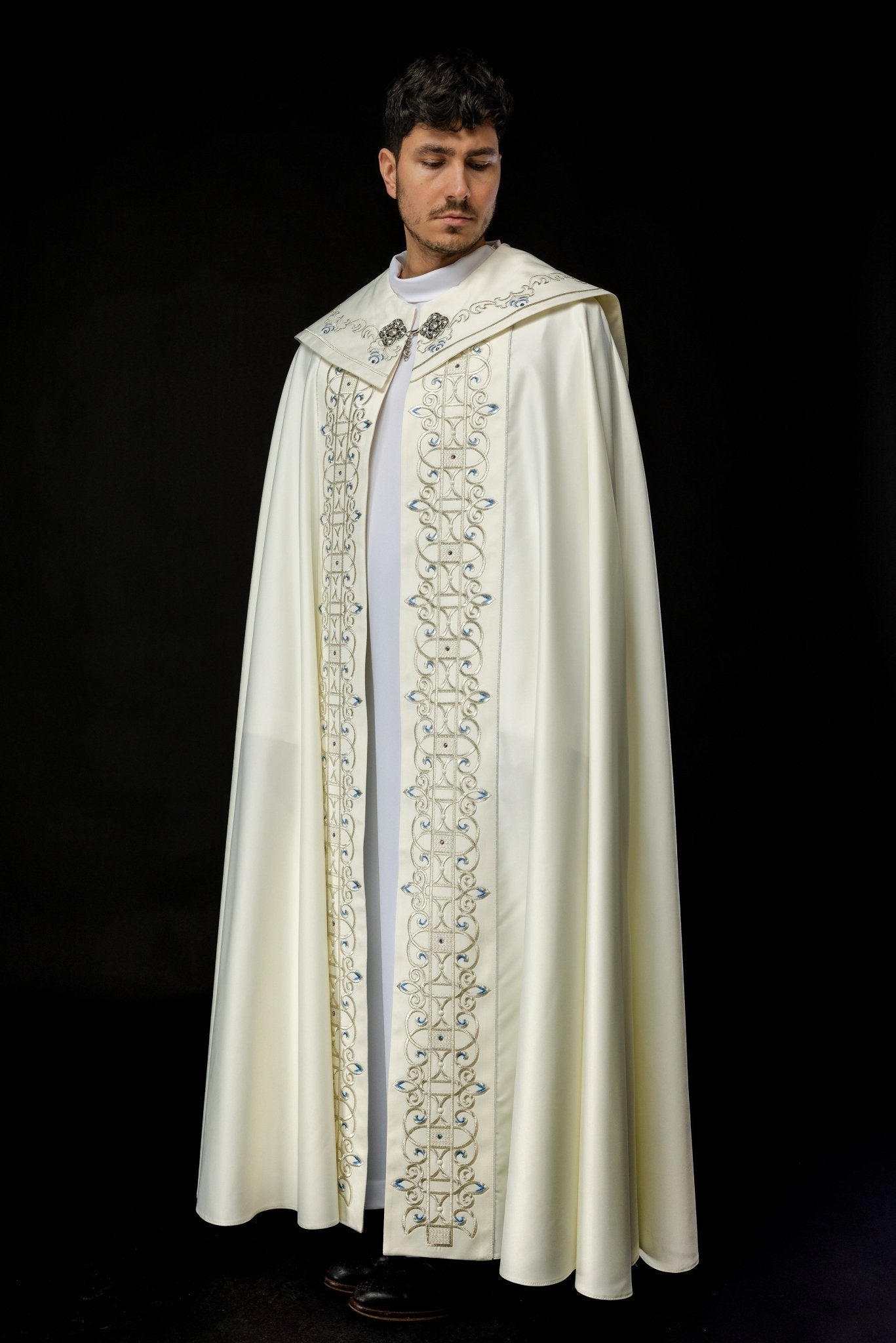 Voile liturgique brodé avec symbole marial écru LE/3001/05 145cm - CHASUBLES.FR