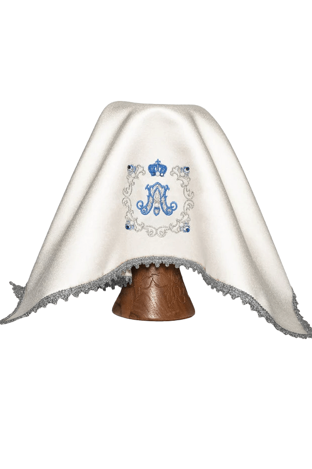 Voile pour le calice en écru avec broderie mariale bleue LE/4501 50*50 - CHASUBLES.FR
