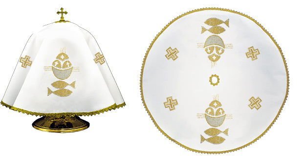 Voile rond en étain avec motif de poisson doré KWE/018/O/04 53cm BIAŁY - CHASUBLES.FR