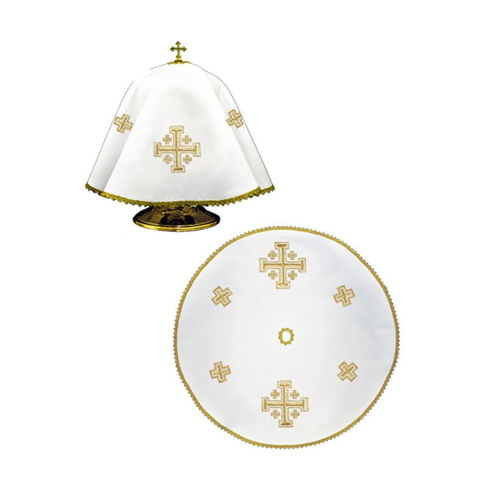 Voile rond en tinsel avec broderie classique en or KWE/030/O/04 53cm BIAŁY - CHASUBLES.FR