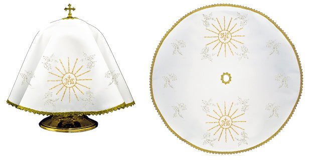 Voile rond pour tinsel avec broderie iHS dorée KWE/011/O/04 53cm BIAŁY - CHASUBLES.FR
