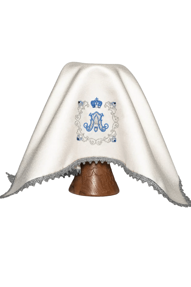 Voile pour le calice en écru avec broderie mariale bleue