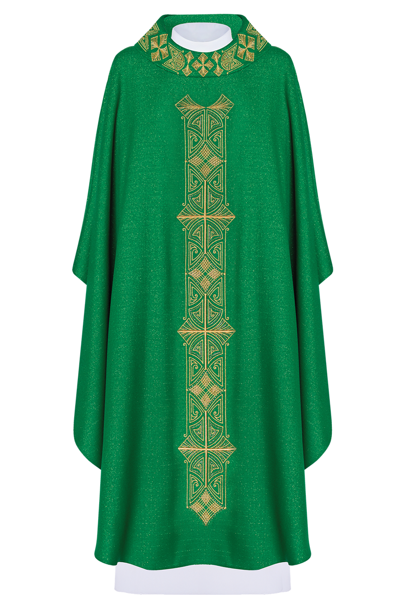 Chasuble verte richement brodée et brillante