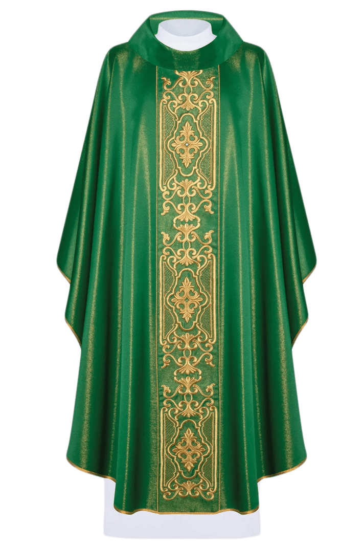 Chasuble verte richement brodée de lustre