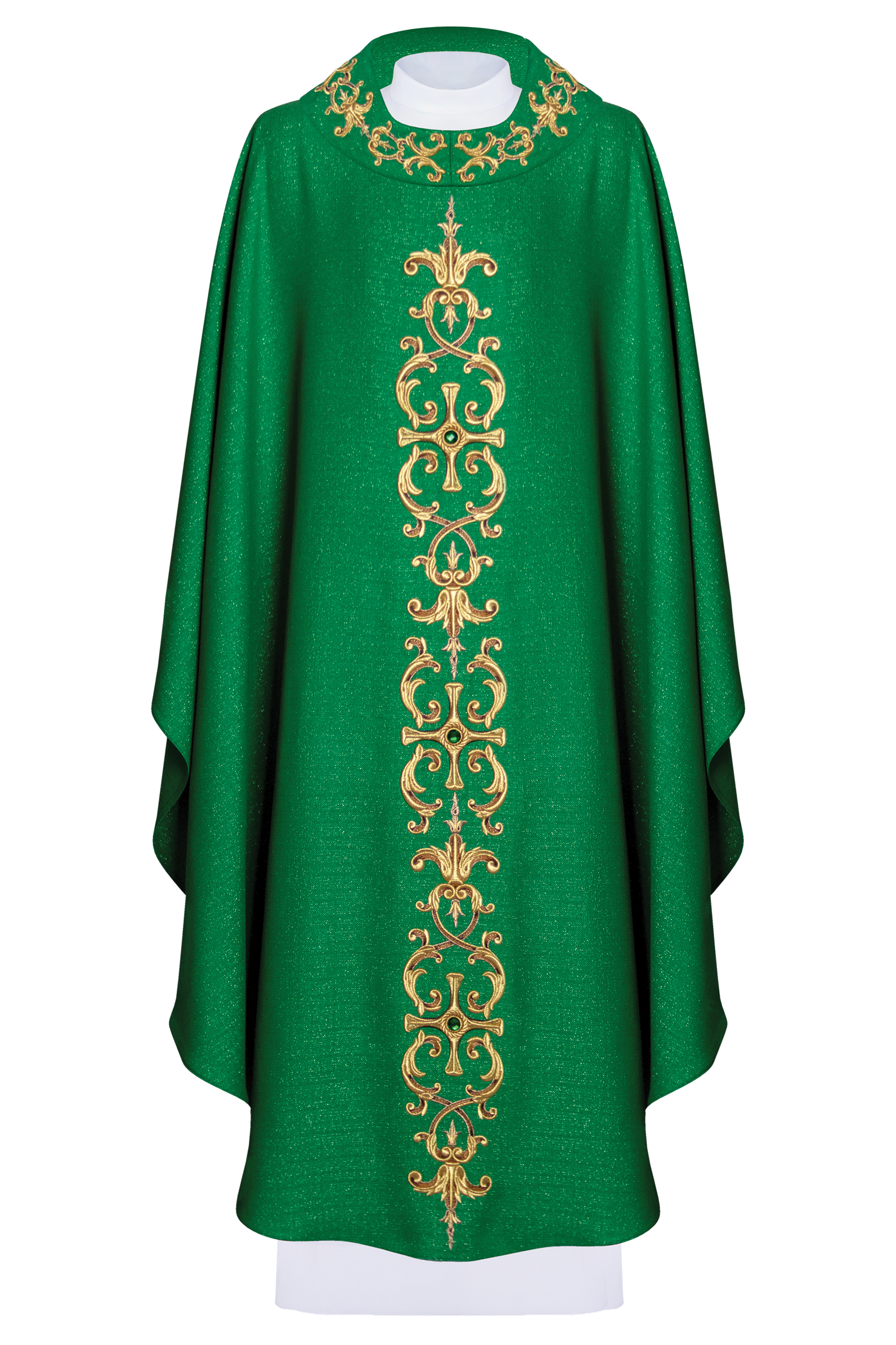 Chasuble verte richement brodée de pierres